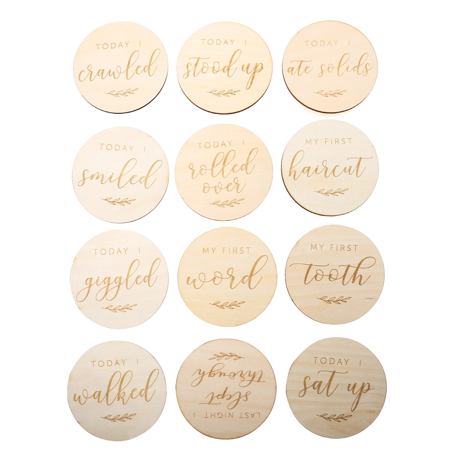 

12pcs Wooden Commemorative Cards Baby Growth Recording Memory Photo Milestone Birthday Photography Studio Props
