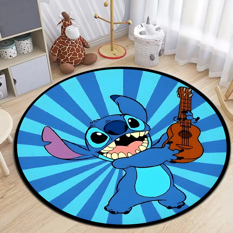 Stitch Printed Cartoon Round Carpet for kids Living Room Rugs Camping Picnic Mats Flannel Anti-Slip Rug Yoga Mat Gifts