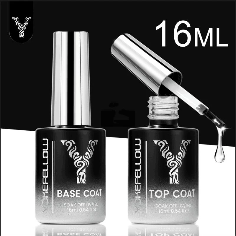 YOKEFELLOW 2PCS Base Top Coat เล็บเจล 16ML เจลโปร่งใส Soak Off UV ฟังก์ชั่นเจลเล็บสําหรับเล็บ Art Design เครื่องมือ