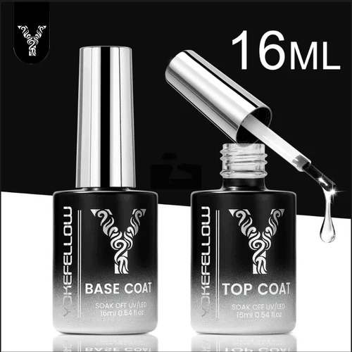 YOKEFELLOW 베이스 탑 코트 네일 젤 광택제, 투명 젤 흡수, UV 기능 젤 네일 아트, 네일 아트 디자인 도구, 16ml, 2 개