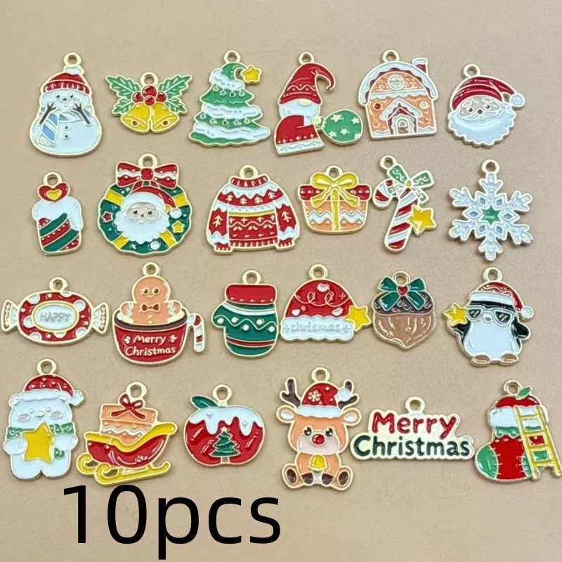 New 10pcs Enamel Christmas Deer Charms Christmas Reindeer Charms & Pendants for Earrings Necklace Jewelry Making Accessories