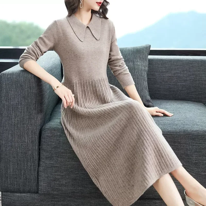 Vestido de punto de longitud media para mujer, Jersey ajustado de talla grande a la moda, otoño e invierno, novedad