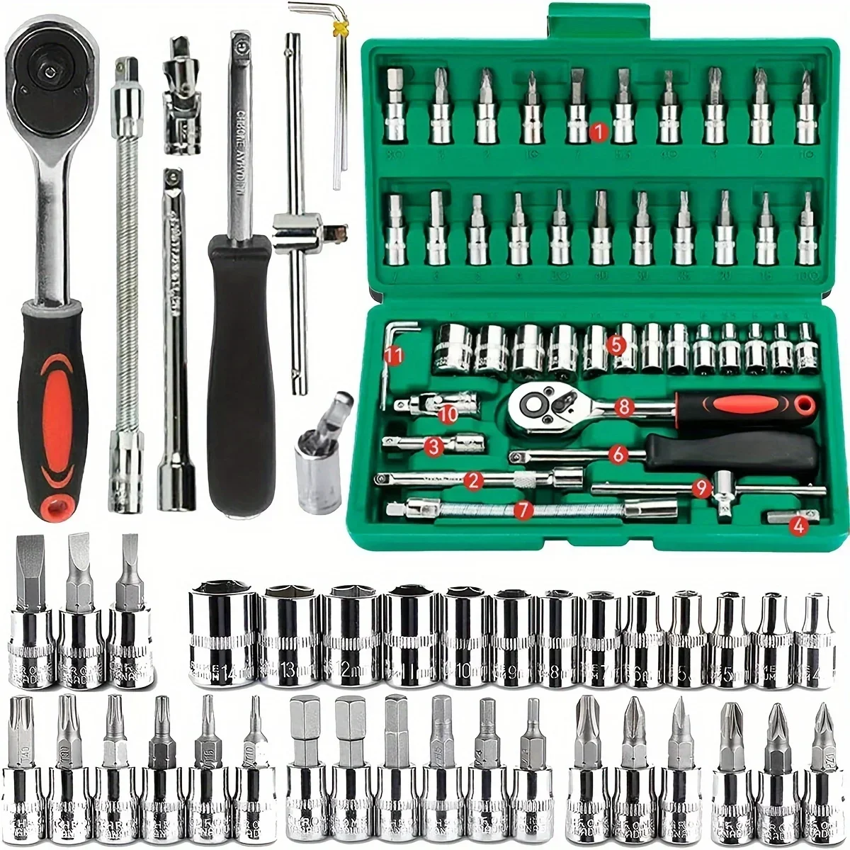 46 Piece/Set of Car Repair Tool Kit 1/4-Inch Socket Set Car Repair Tool Ratchet Torque Wrench Combo Auto Repairing Tool Set