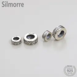 2pcs 100% Solid 925 Sterling  Silver Retro Spacer Beads for DIY Fine Jewelry Finding JQ0098