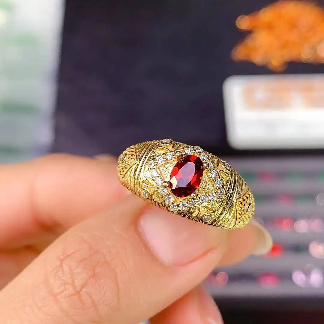 KJJEAXCMY New style Jewelry Natural Women's Garnet ring 925 silver inlay Colorful and splendid Crystal pure fire flash explosion