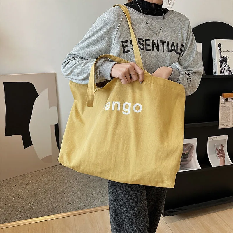 

Korean Tote Bag Versatile Cotton Canvas Shoulder Bags Student Commuting Pure Color Handbags Women's Letter Printed Fabric Bag