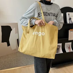 Korean Tote Bag Versatile Cotton Canvas Shoulder Bags Student Commuting Pure Color Handbags Women's Letter Printed Fabric Bag