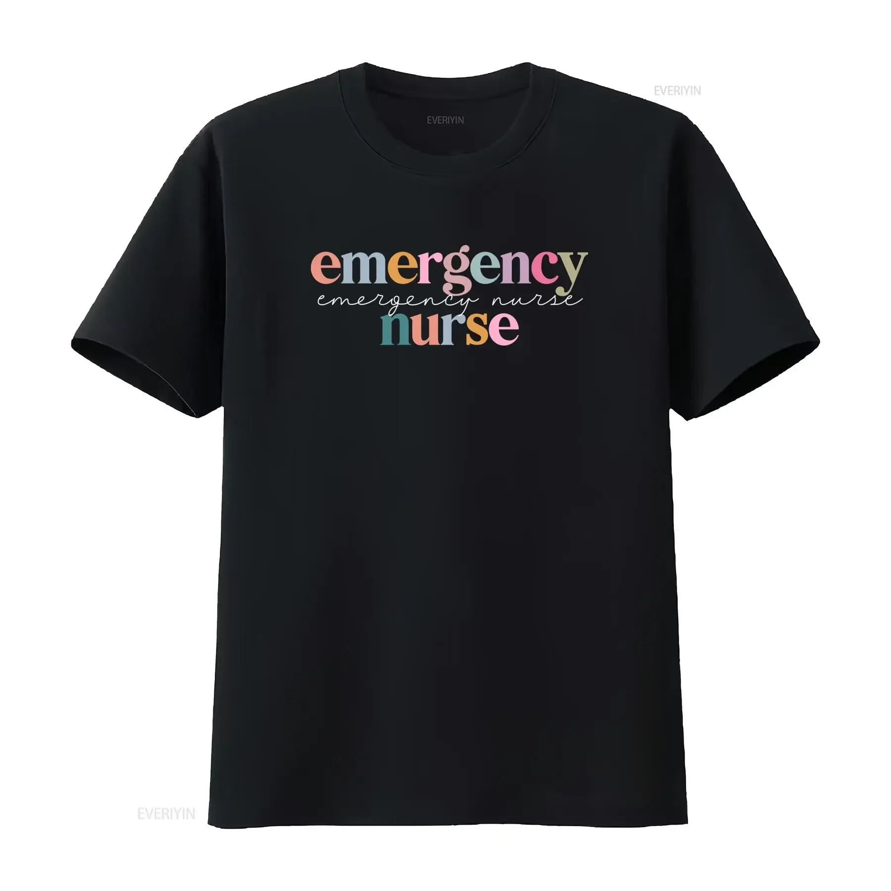 Retro Colorful Emergency Nurse Lettering Print Casual T Shirt vintage Washed Top For Everyday Wear Stretched fashion Soft