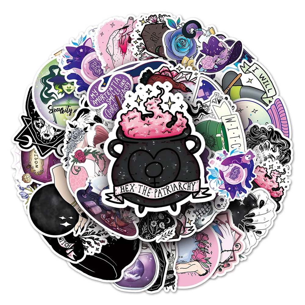 10/30/50/100 sztuk Horror czarownica aptekarz magiczna naklejka estetyczne Graffiti Laptop naklejki na deskorolkę fajne naklejki Goth dla zabawek dla dzieci