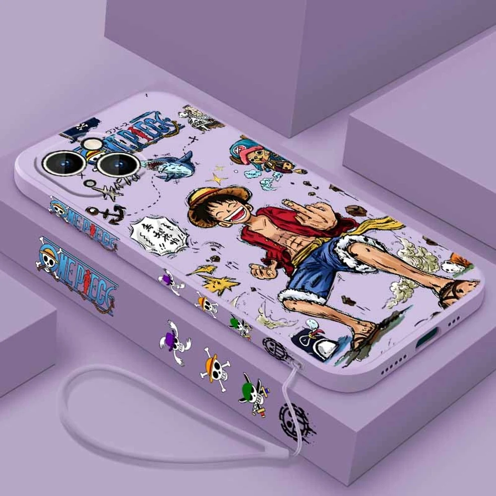 O-One Pieces Anime For Apple iPhone 18 17 16 15 14 13 12 11 mini Pro Max Plus Liquid Left Rope Cover Funda Silicone Phone Case