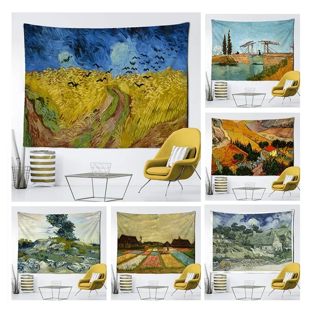 Van Gogh Wheat Field Tapestry Rock Landscape Living Room Home Background Hanging Cloth Wall Decoration TAPIZ