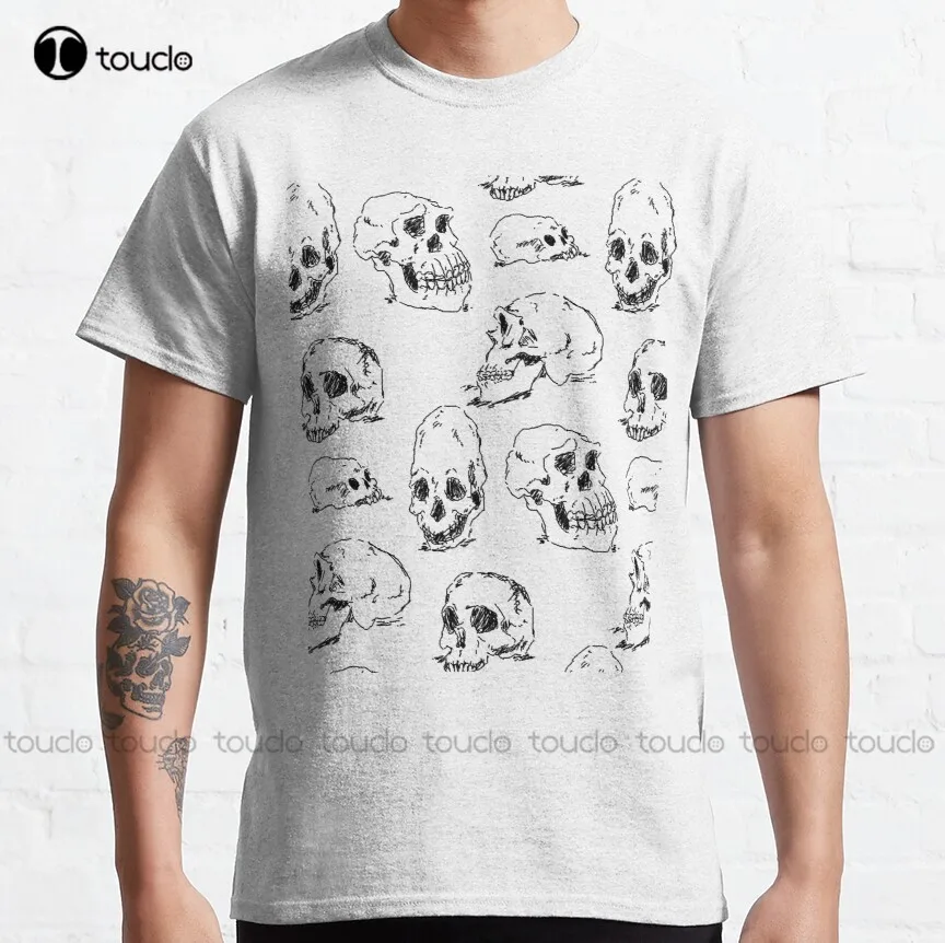 Skulls Skulls Skulls Anthropology, Ancient Skulls, Bones Classic T-Shirt Uncle Shirt Funny Art Harajuku Streetwear Cartoon Retro