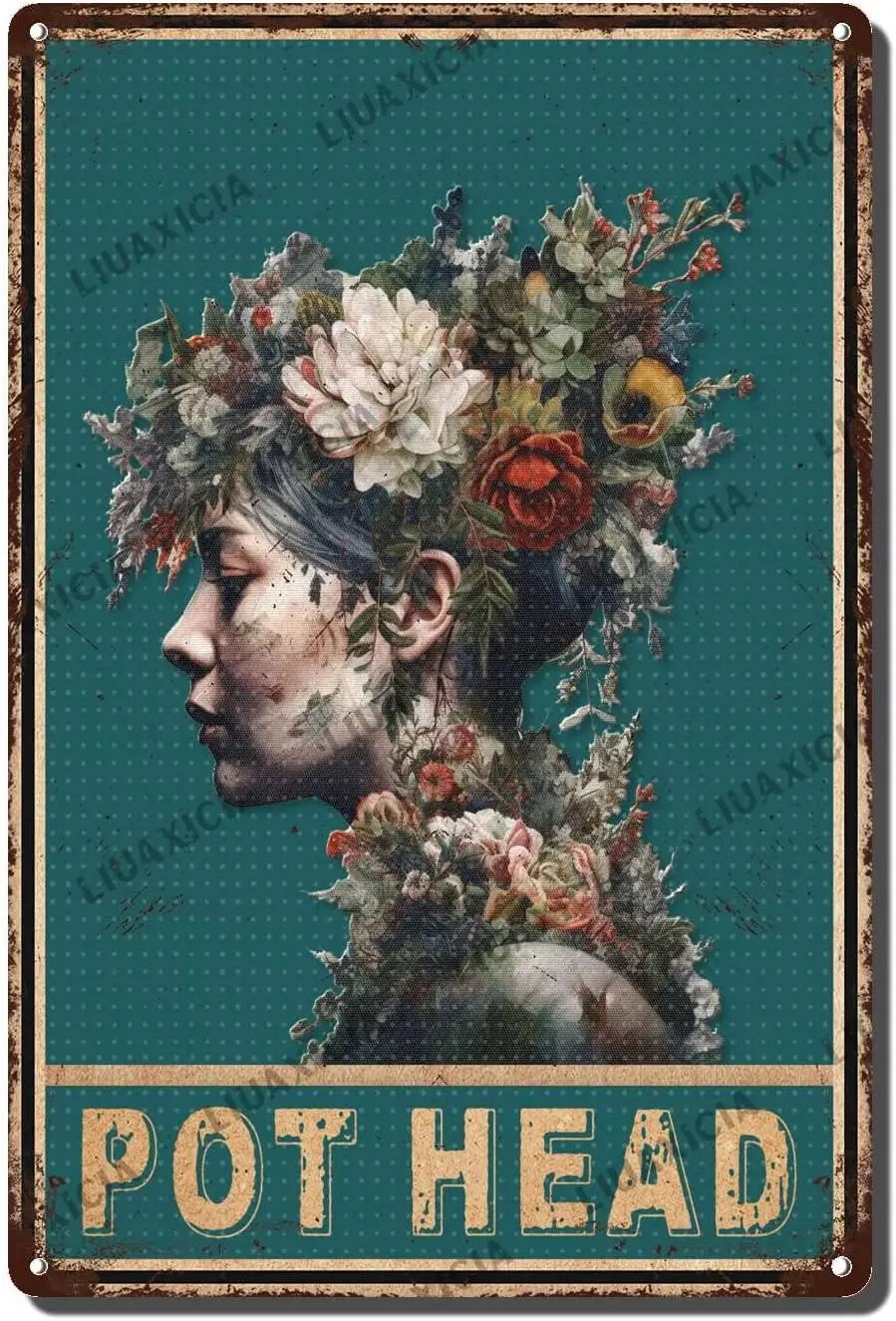 LIUAXICIA Retro Tin Sign Metal Wall Decor Girl Flower Pot Head Gardening Metel Signs Nostalgia The Corridor Elevator -Tin