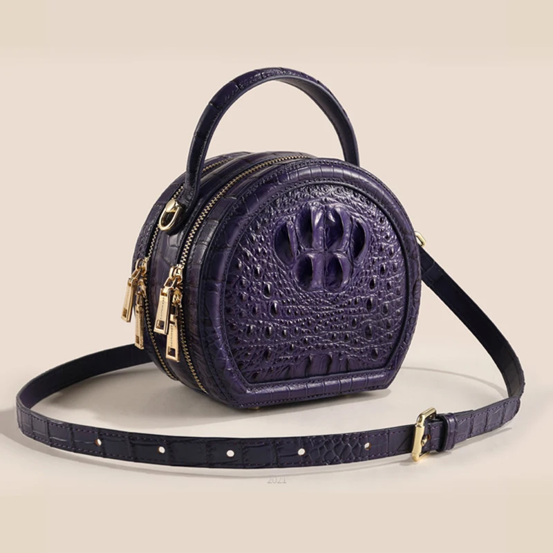 Luxury Designer Small Round Bag Crocodile Leather Women's Bag New Versatile Shoulder Bag Crossbody Bag Handheld Real Leather Bag