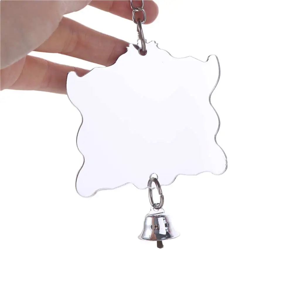 Pet Supplies Acrylic Bird Cage Mirror Durable Square Mirror Bell Hang Hanging Parrot Bell for Parakeet Cockatiel Finch