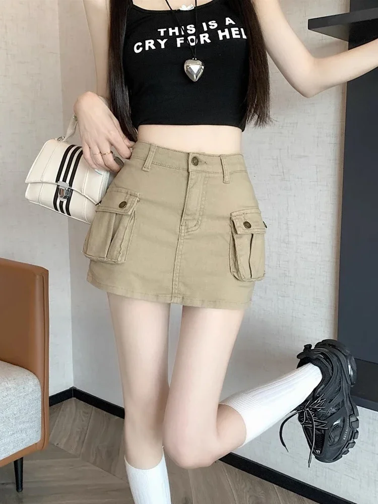 Cargo Denim Short Dress Women Summer Retro Slimming A Word Skirt Small Gyaru Tight Hip Skirt ZL812