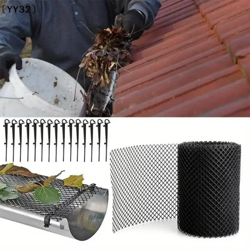 Easy Install Gutter Guard Mesh Roll With 10 Hooks Leaffilter Bird Blocker Net Anti-Blocking For Roof Gutters Downspouts〔YY32〕 view 4