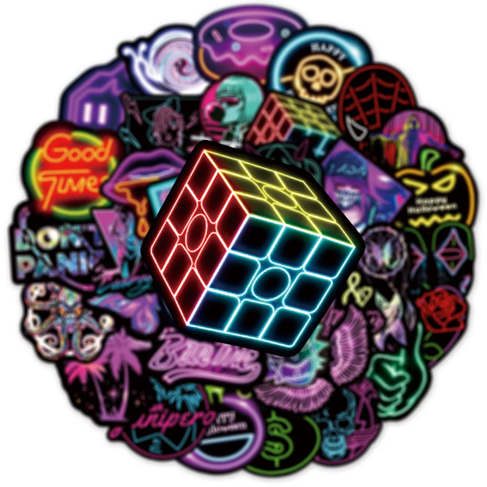10/30/50/100pcs Mixed Neon Light Cartoon Stickers Colorful Waterproof Decals DIY Guitar Laptop Helmet Aesthetic Graffiti Sticker