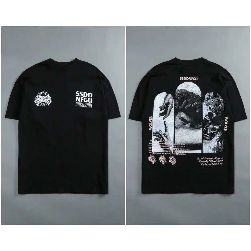 New Wolf Head Short-Sleeved Men's and Women's American Style Sporty Casual Loose-Weave Printed Round-neck Cotton T-Shirt
