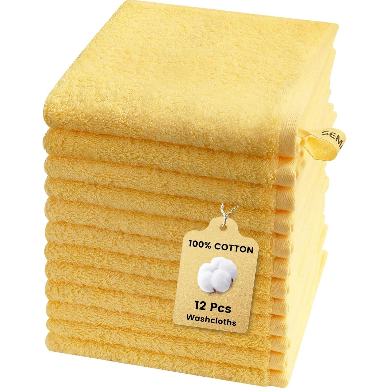 

SEMAXE 12 Pcs Bulk Washcloths 100% Catton [550GSM] Solid Towels for Home/Spa- Fast Absorbing Face/Hand Towels with Hanging Loop