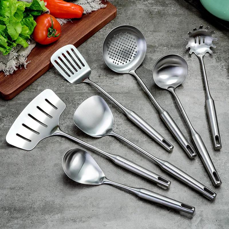 Stainless Steel Cooking Utensils – Kitchen Shovel Fish Turner Soup Spoon Pasta Server Strainer, Cooking Tools Cookware