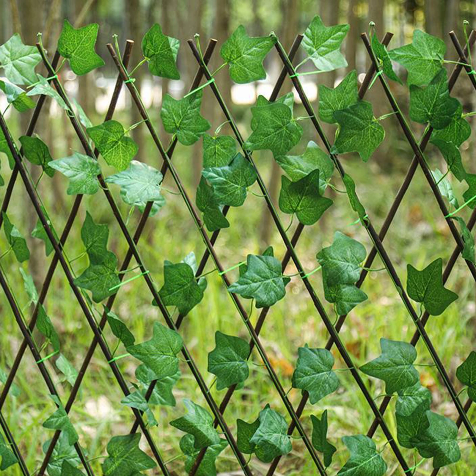 Garden Telescopic Fence Simulation Plant Wood Vines Fence Fake Flowers Outdoor Decoration Net Green Leaves Blocking Mesh Grille