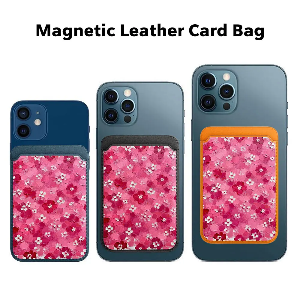 Pink Oil Painting Flower Wallet Card Holder Magnetic For MagSafe For iPhone 17 Pro Max Case For Samsung Galaxy S26 S25 FE Cover