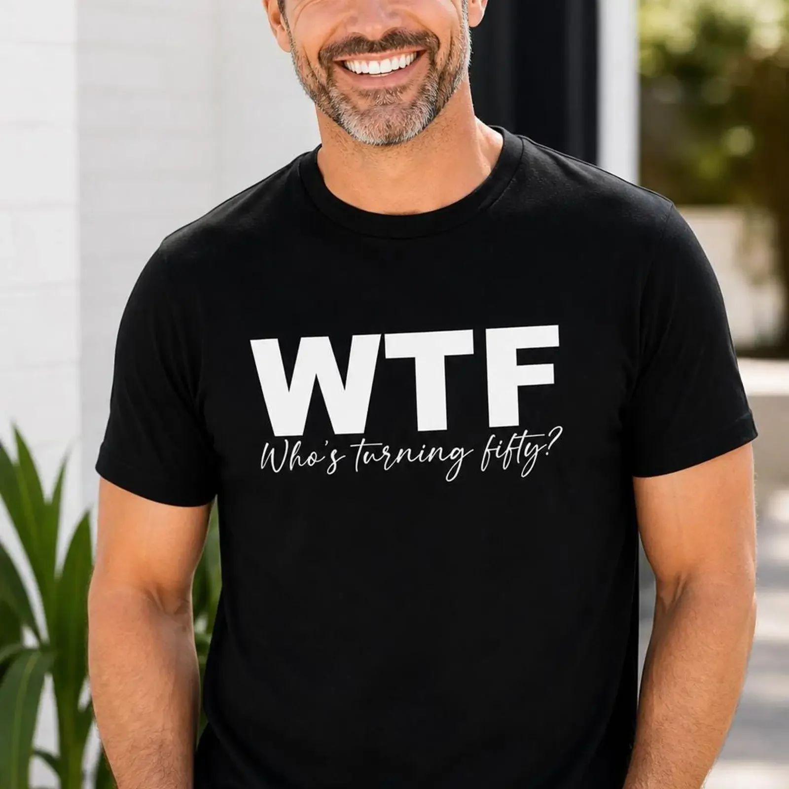 WTF 50th Birthday T Shirt Funny Turning Fifty Mens Gag Over The Hill Party vintage Washed Slightly Casual Stylish graphic