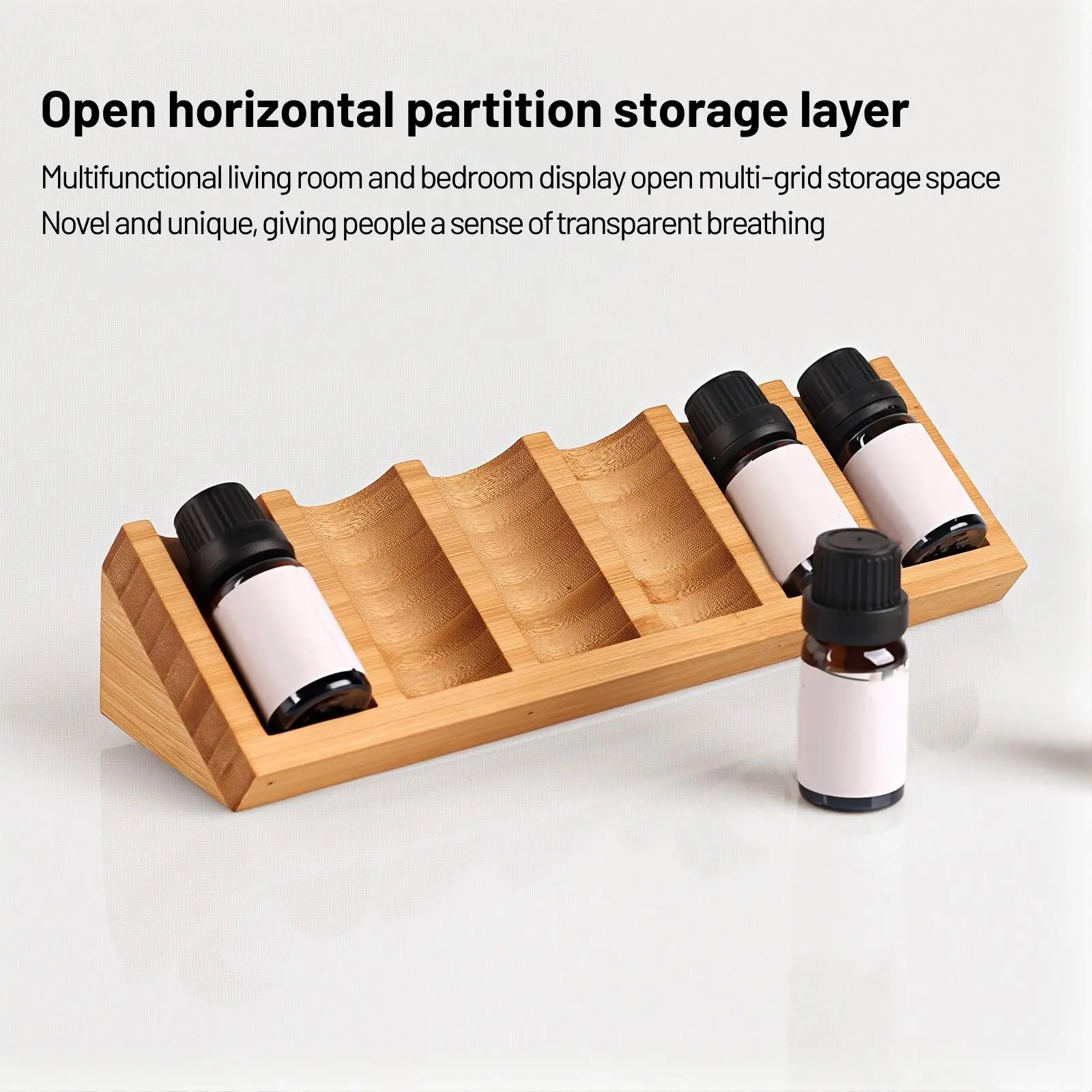 Essential Oils Set Rack Bamboo Cosmetic Bottle Display 6 Slot Countertop Organizer for Nail Polish and Perfume