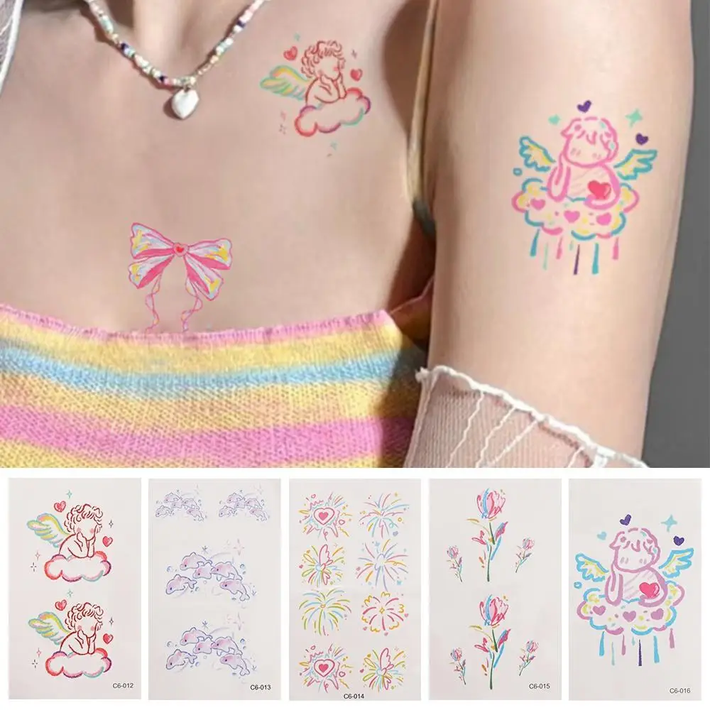 Waterproof Sweet Temporary Tattoo Stickers Butterfly Pink Body Art Sticker INS Cloud Makeup Tattoo Decals Legs