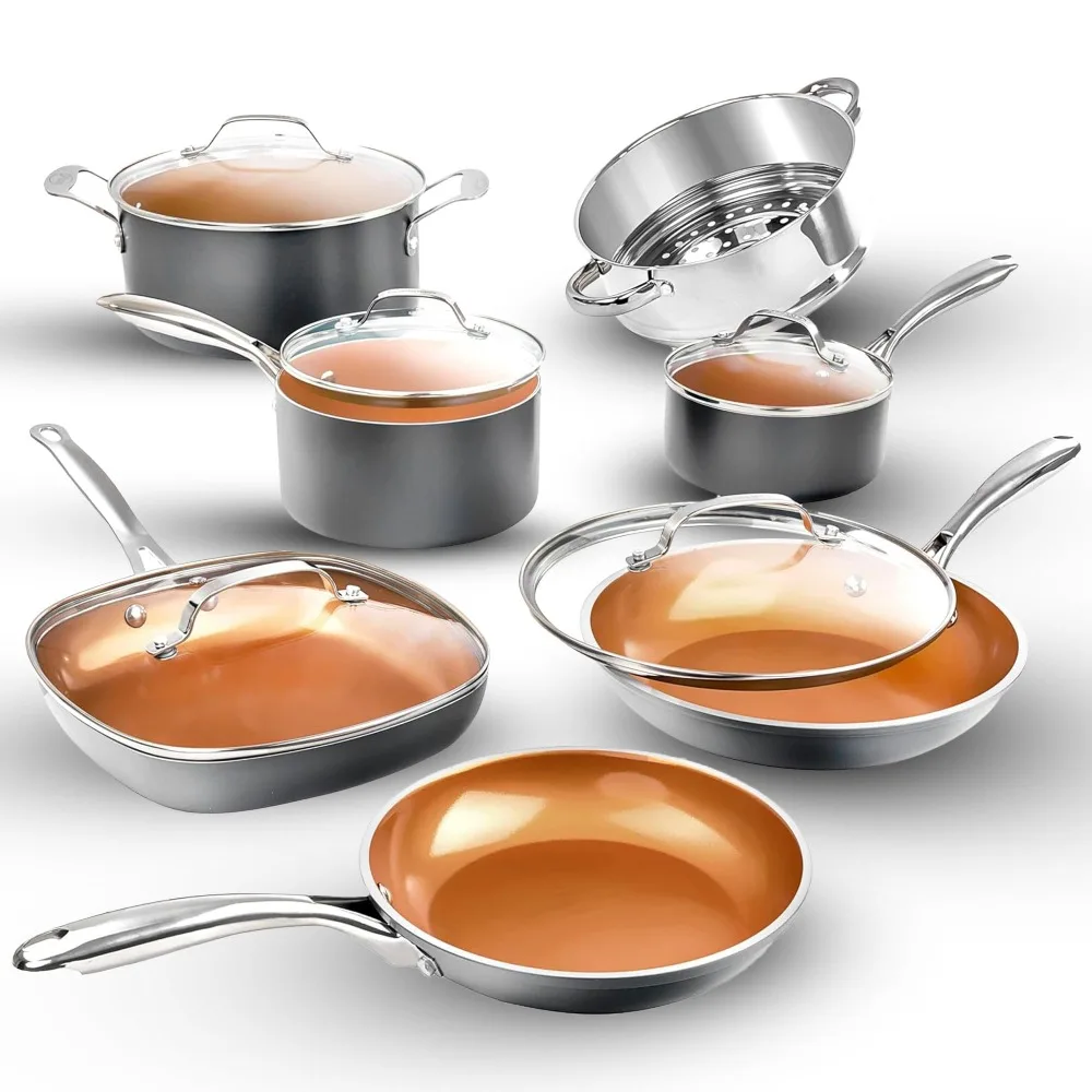 

15 Pc Ceramic Cookware Set Nonstick, Copper Pots and Pans Set Non Stick for Kitchen with Utensils, Deep Pots and Pans