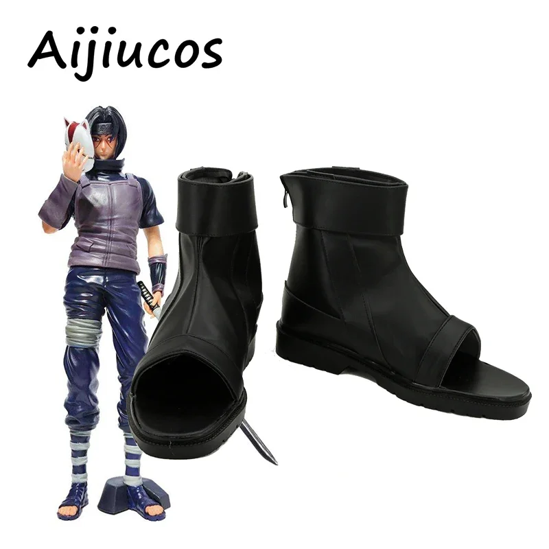 

Anime NARUTO Dark Uchiha Itachi Cosplay Shoes Halloween Party Artificial Leather Ninja Boots Custom Made For Unisex