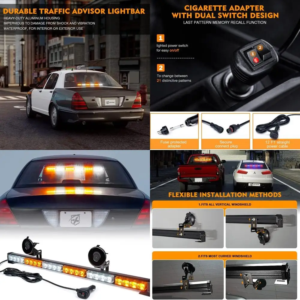 شريط إضاءة ستروب للطوارئ LED كهرماني مكون من 21 نمطًا مع طاقة ولاعة السجائر للسيارات والشاحنات وسيارات الدفع الرباعي والمركبات ATV، حامل كأس الشفط #1