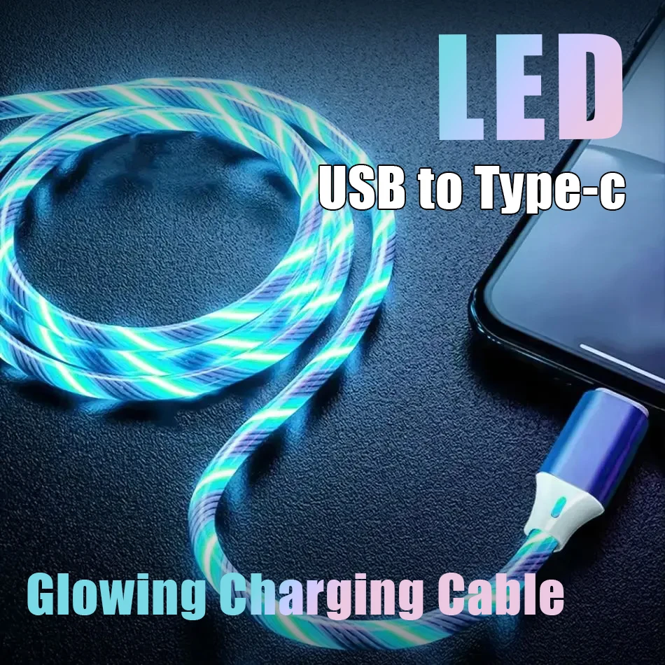 كابل شاحن LED متوهج معدني، شحن سريع، ضوء متدفق لهاتف iPhone Huawei Xiaomi Samsung Type-C، مزامنة البيانات #1