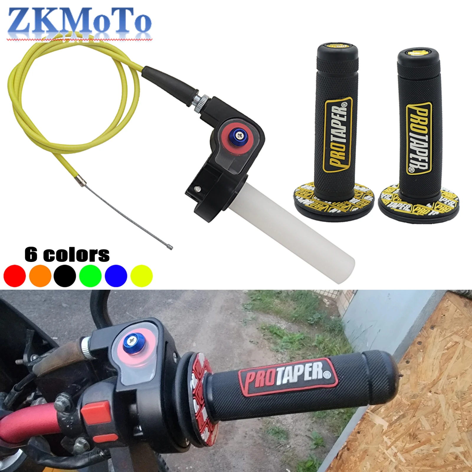 Motorcycle Grips with 1/4 Quick Turn Throttle Settle 1200MM Throttle Cable for PRO TAPER Handlebar Dirt Pit Bike Motocross Parts