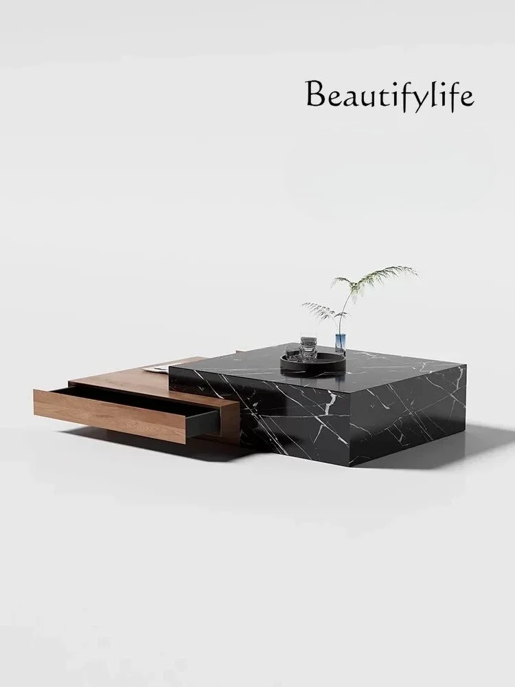 7 Medieval Living Room Modern Simple Light Luxury High-end Italian Minimalist Rock Slab Solid Wood Coffee Table Cave Stone