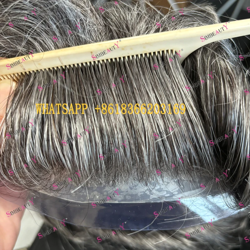 شعري طبيعي رمادي الرجال الشعر المستعار 100% ريمي الشعر البشري رجل الباروكات سوبر دائم كامل 0.06 مللي متر قاعدة الجلد 130 الكثافة 440 نظام الشعر #3
