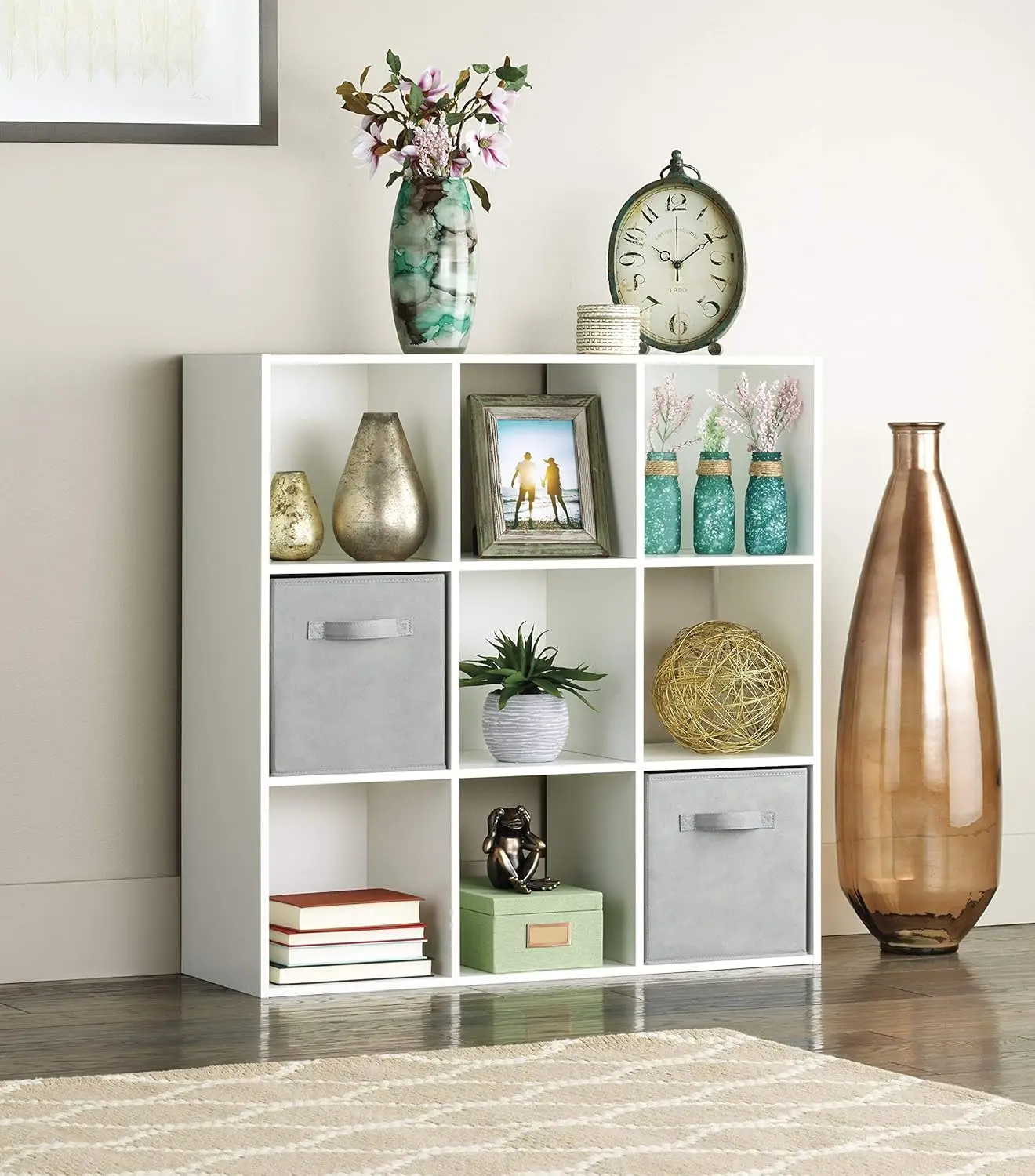 9 Cube Storage Organizer, 3 Tier Stackable MDF Bookcase, Open Storage Display Bookshelf, Storage Cabinet for Living Room