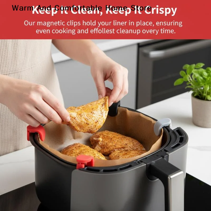 Air Fryer Parchment Paper Magnetic Fixing Clips Silicone Reusable Kitchen Chicken Wing Cake Baking Accessories Useful Gadgets