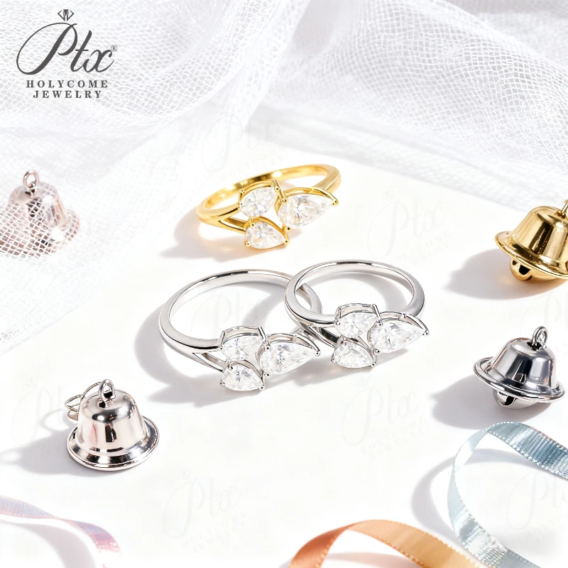 

Кольцо на заказ с муассанитом всего 2 карата, огранка с тремя грушами D/VVS1, прозрачность, серебро S925, сверкающее изысканный подарок на помолвку, Рождественский подарок