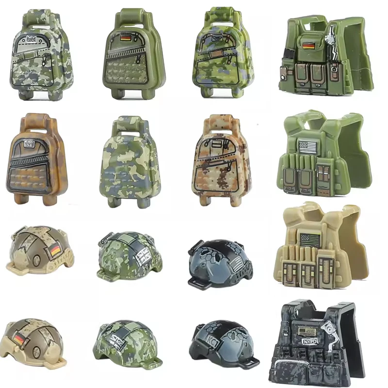 MOC Military Building Blocks Figures Weapons Accessories SWAT Gun Helmet Backpack Bulletproof Vest Beret Mini Bricks Army Toys