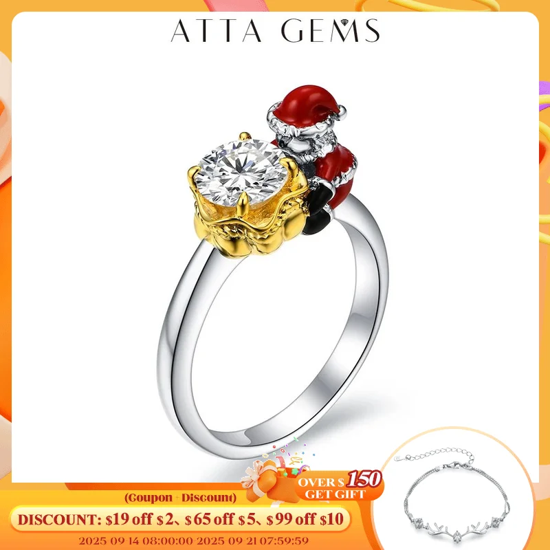 

ATTAGEMS D VVS1 Color Luxurly Moissanite Ring for Women Man Real 925 Sterling Silver Christmas Ring High Fine Jewelry Accessory