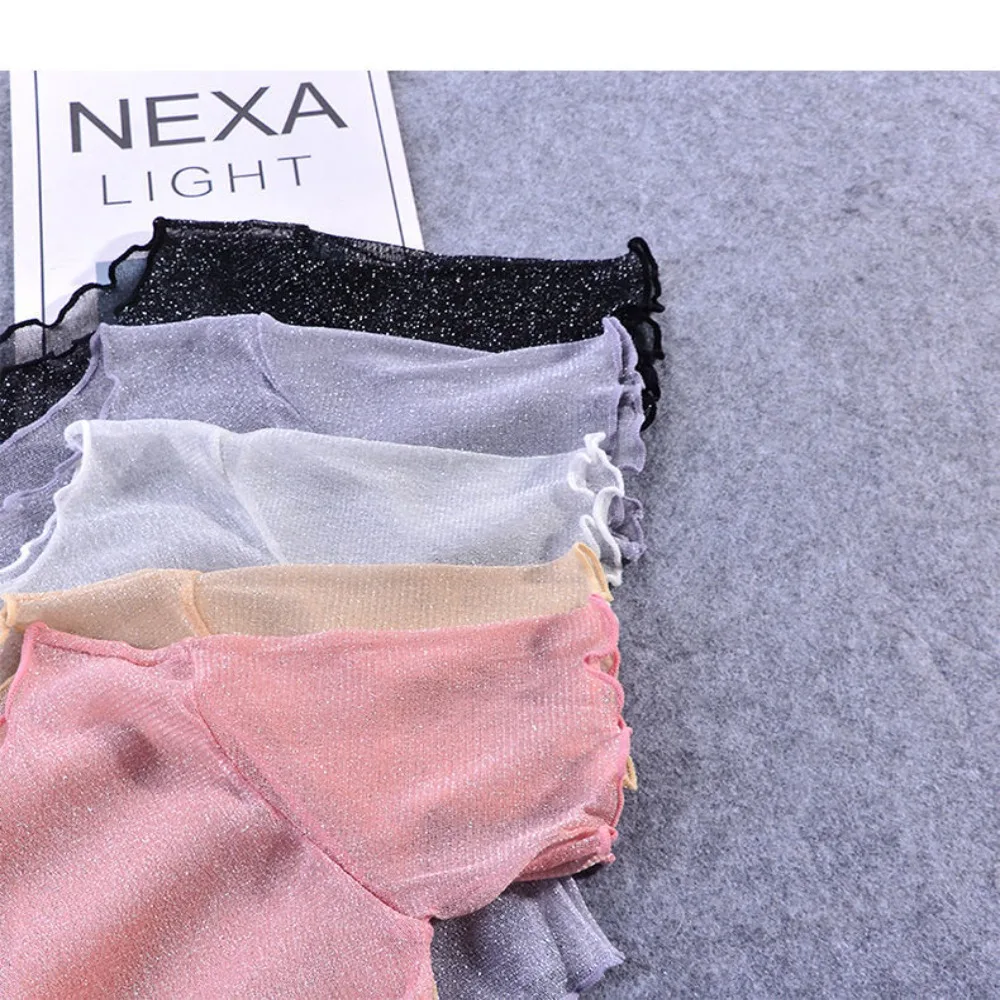 Navel Exposed Short Base Shirt Fashion Sweet Half Cut Short Sleeved Women Fresh Mesh Clothing