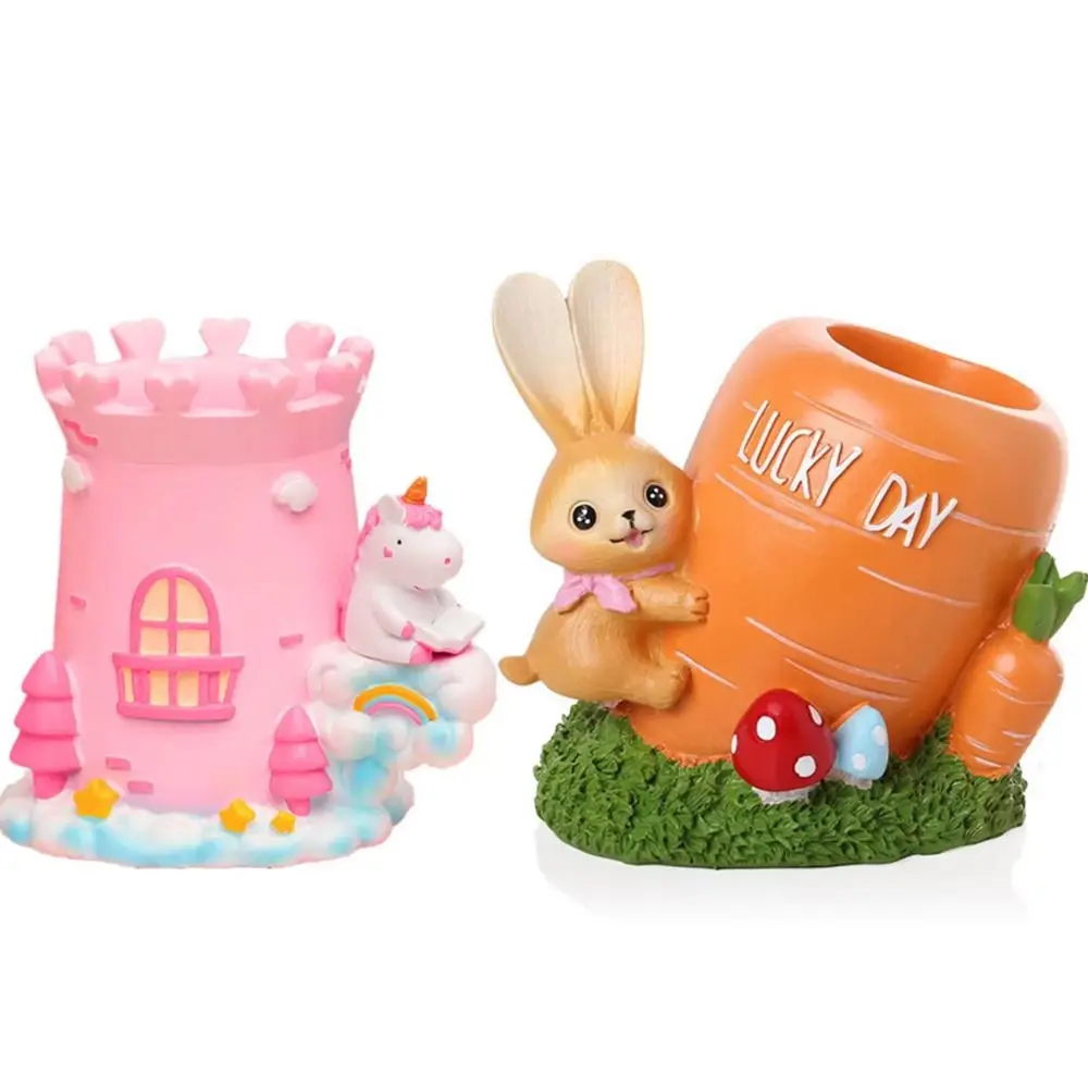

Desk Decoration Pencil Holder Rabbit Carrot Desktop Ornaments Pen Holder Resin Office Storage Desk Stationery Organizer Easter