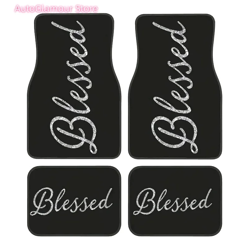 4pcs Blessing English Pattern Car Floor Mat Set - Durable And Easy-to-clean Material, Suitable for All Models - Fashionable An