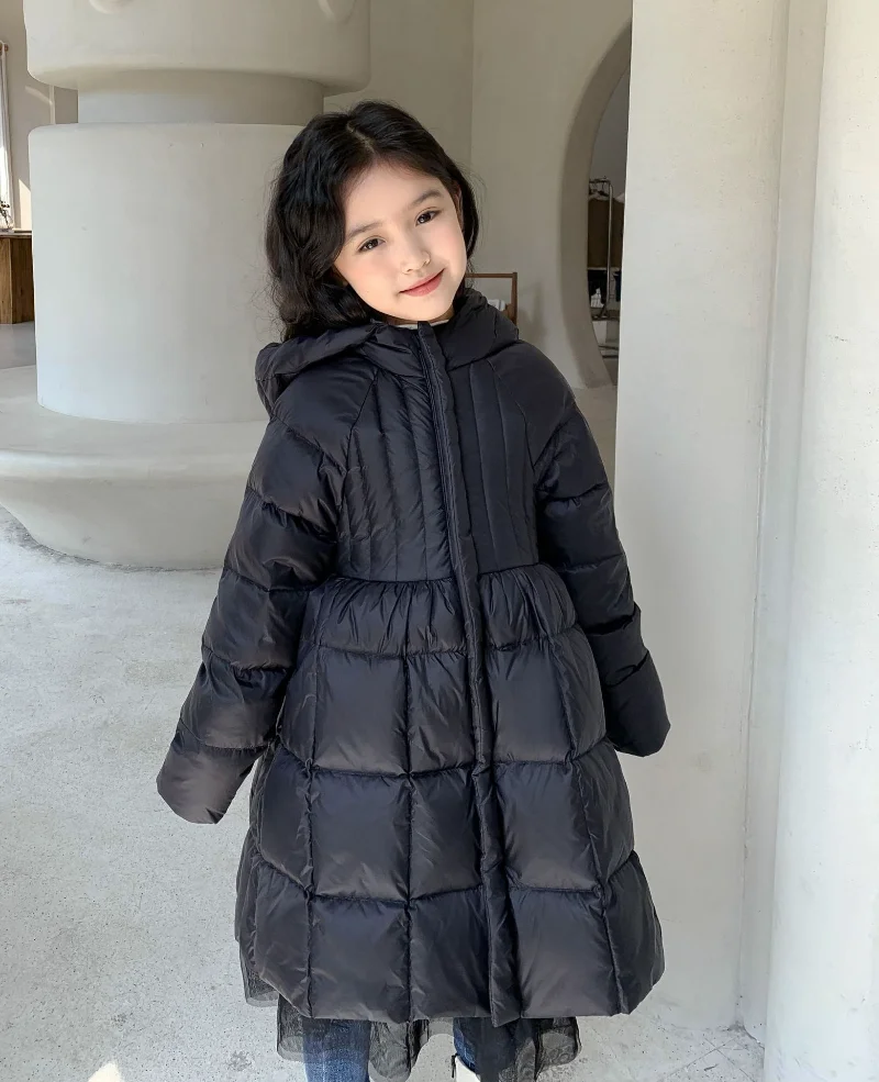 Girls Down Jacket Long Lace Lace Upholstered Princess Coat Winter Warm Fashion Coat