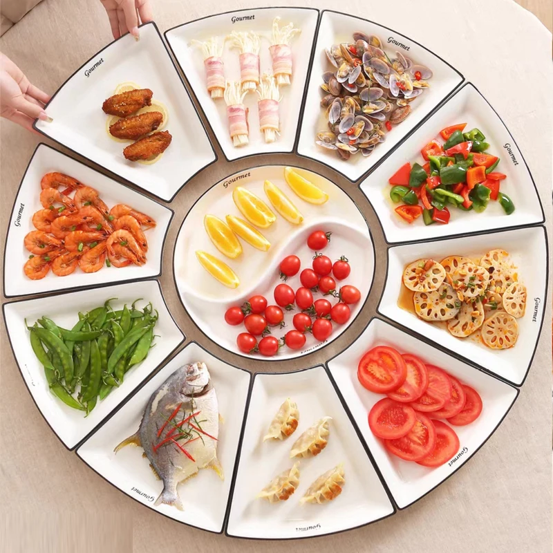 Ceramic Dinner Plate Crescent-shaped White Set, Creative Bowl Stackable Food Fruit Snack Dinner Plates, European Ceramic Platter