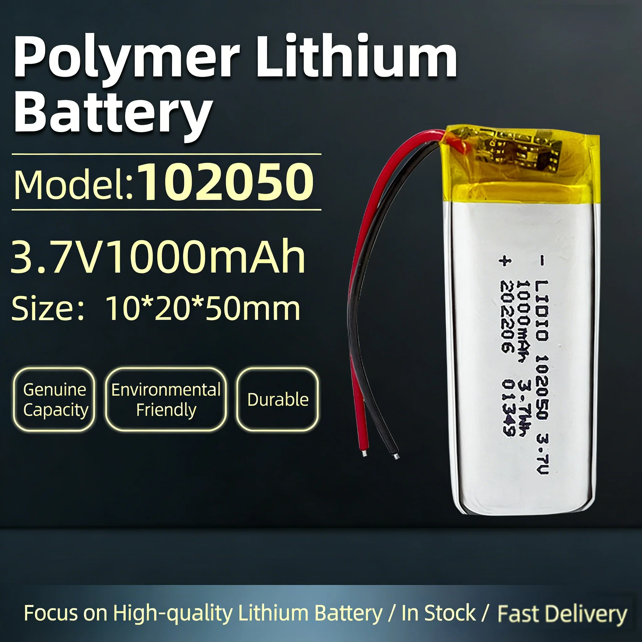 Real Capacity 102050 3.7V 1000mAh Lipo Cells Lithium Polymer Rechargeable Battery for Beauty Instrument GPS LED Light with PCB