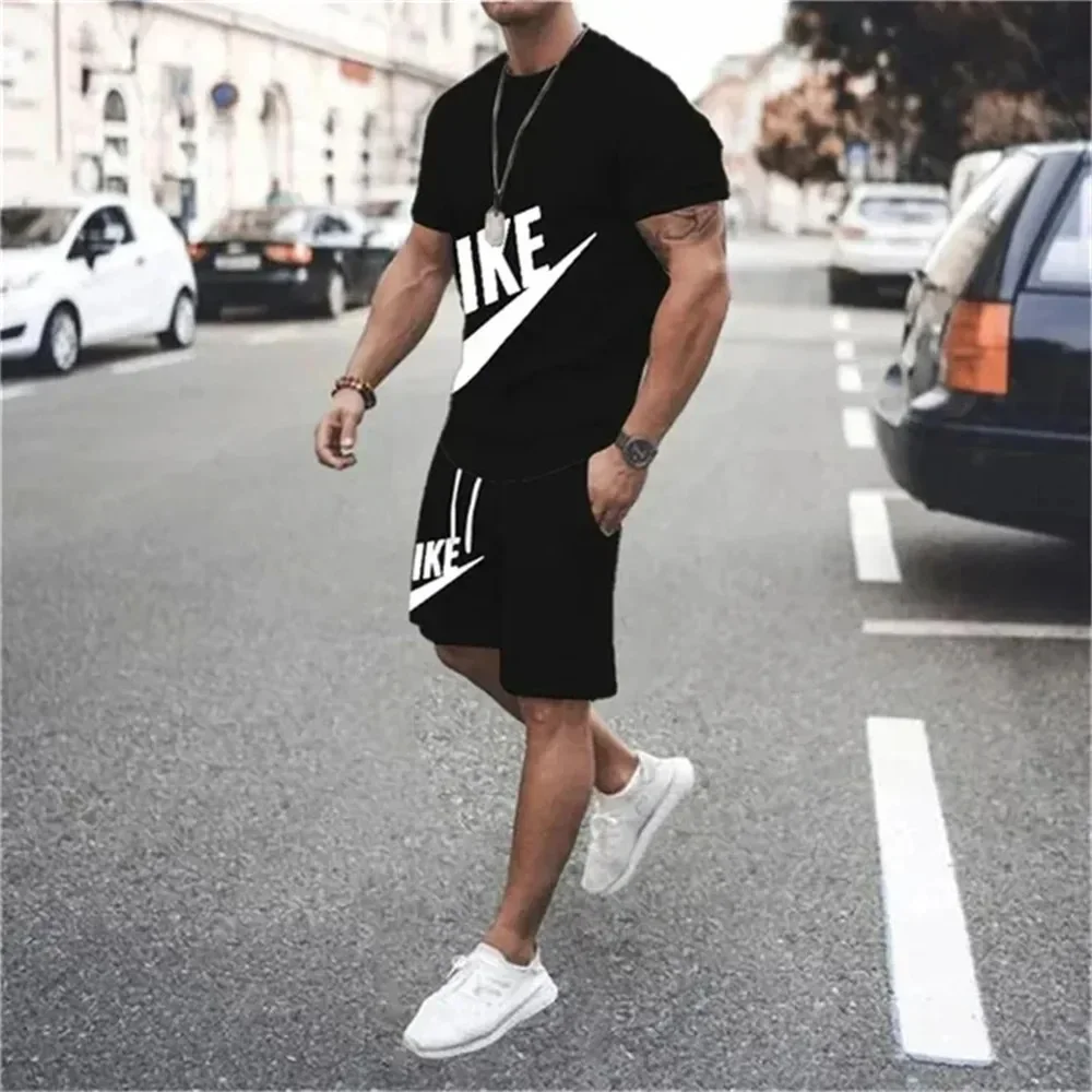 2024 Sommer Herren Fitness studio schnell trocknen Jogging Sportswear Casual Set hochwertige Mode Kurzarm T-Shirt und Shorts 2 Stück Set