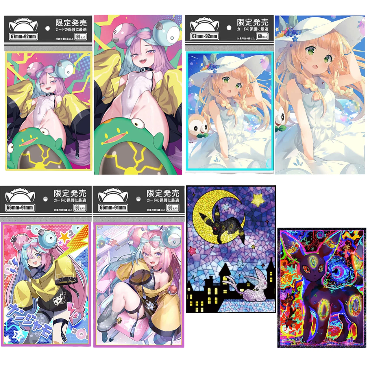 PTCG OPCG WS 66x91 مللي متر نافذة ملونة Eevee بطاقة الألعاب واقية كم أنيمي المدرب نيسا أيونو Lillie سينثيا بطاقة كم لعبة هدية